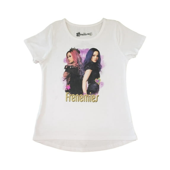 Disney Descendants Girls White Frenemies Gold Glitter T-Shirt Tee Shirt Top S