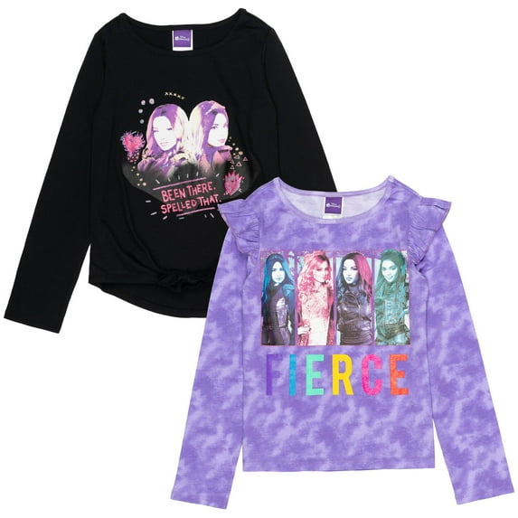 Disney Descendants Mal Evie Audrey Big Girls 2 Pack Long Sleeve T-Shirts Little Kid to Big Kid