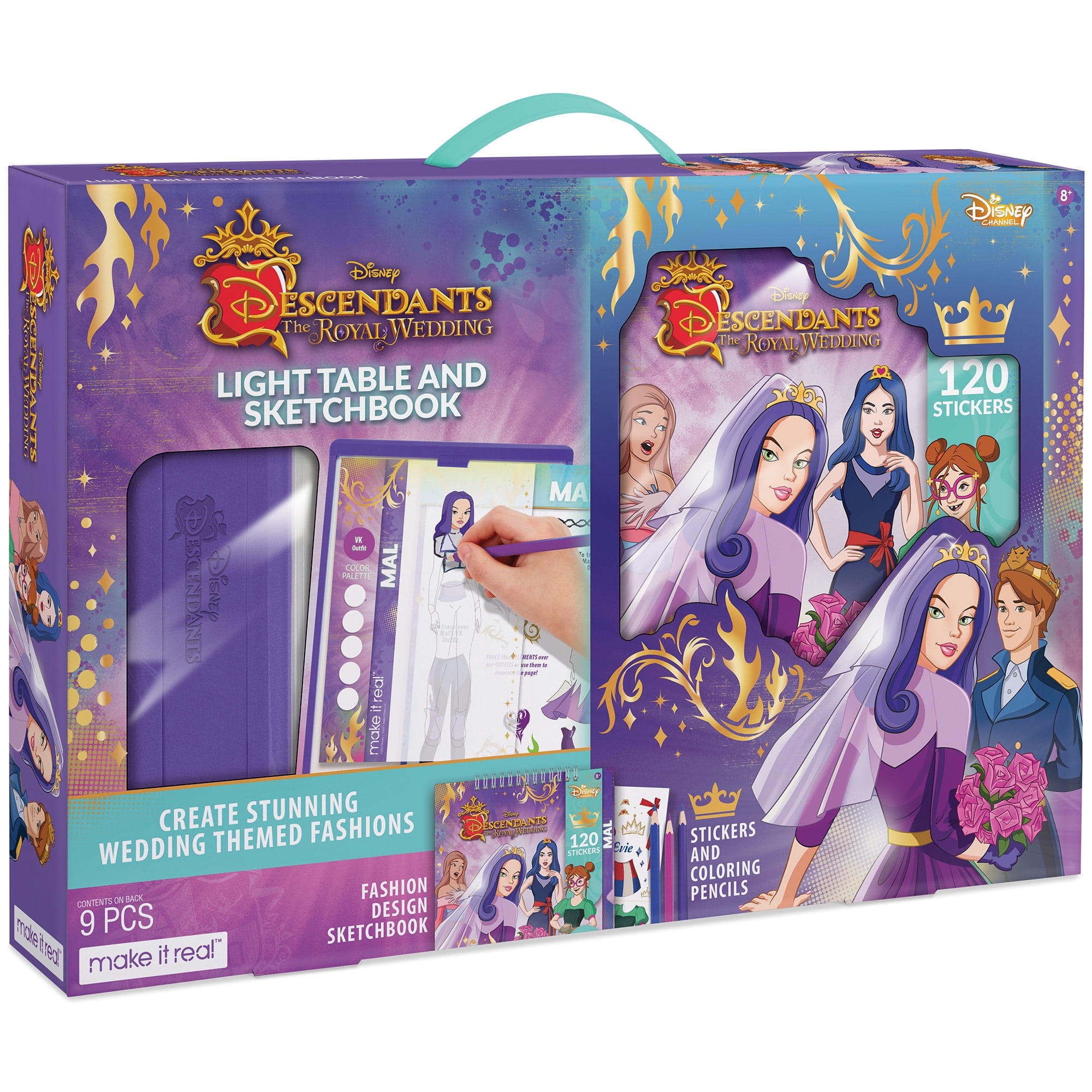 Make It Real - Disney Descendants 3 Sketchbook with Tracing Light Table.  Fashion Design Tracing and Drawing Kit for Girls. Includes Sketch Pages,  Stencils, Stickers, and Backlit Tracing Pad