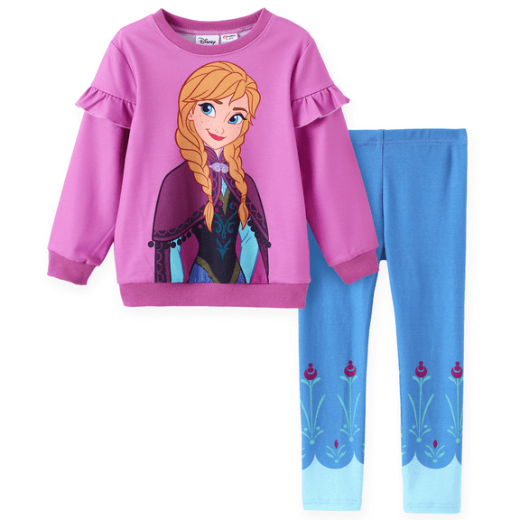 Disney Disney Frozen Toddler Girls 2pcs Elsa Anna Floral Flutter Sleeve Sweatshirt with Leggings 2 Pieces Outfit Sets Sizes 2-6