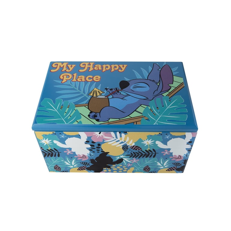 Disney Lilo and Stitch My Happy Place Silk Screen Print Blue Jewelry Box Jewelry Organizer, Officially Licensed