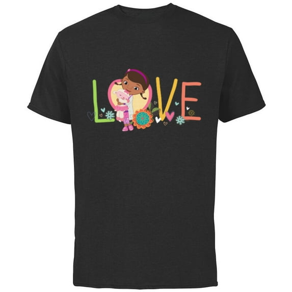Disney Doc McStuffins and Lambie Love Girls’ - Short Sleeve Cotton T-Shirt for Adults - Customized-Black