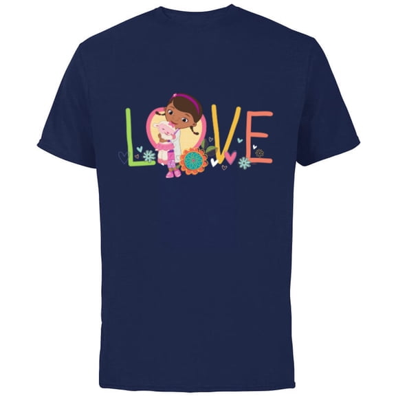 Disney Doc McStuffins and Lambie Love Girls’ - Short Sleeve Cotton T-Shirt for Adults - Customized-Navy
