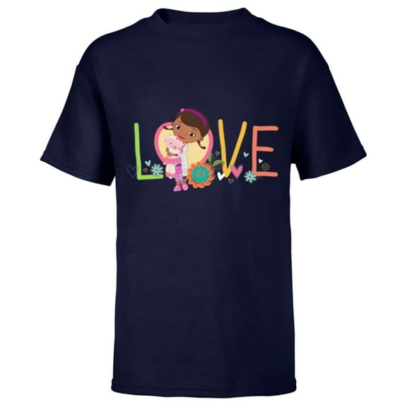Disney Doc McStuffins and Lambie Love Girls’ - Short Sleeve T-Shirt for Kids - Customized-Navy