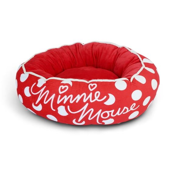 Disney Dog Bed, Minnie Mouse Script and Polka Dot Red, Donut