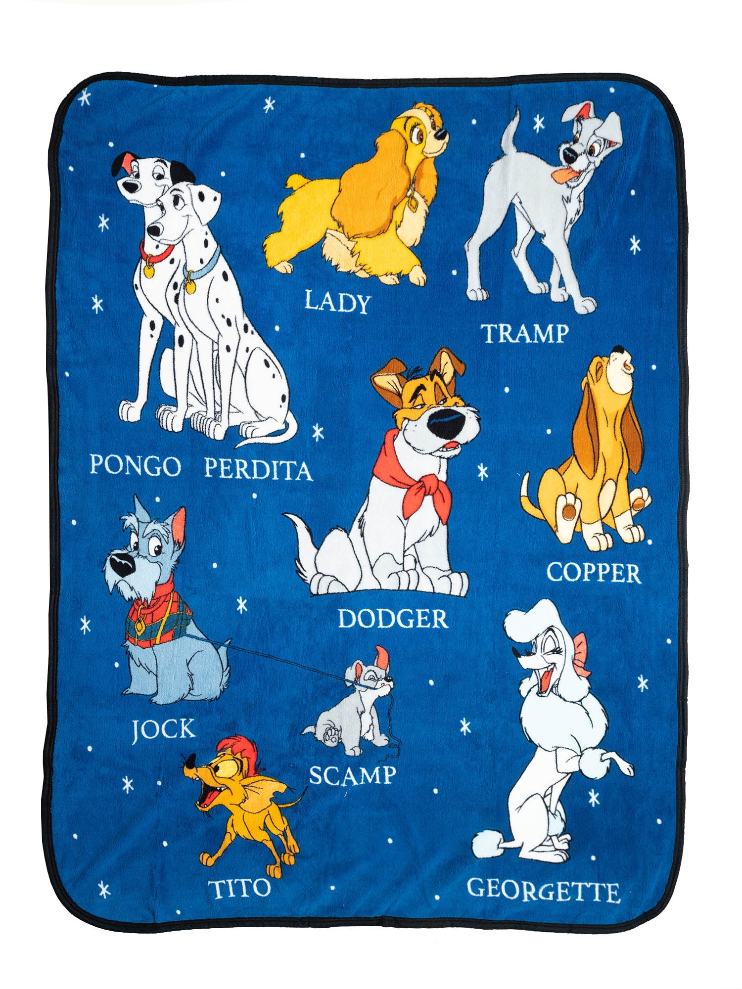 Disney Dog Movies Throw Blanket 101 Dalmatians Lady & The Tramp 46 x 60  Blue