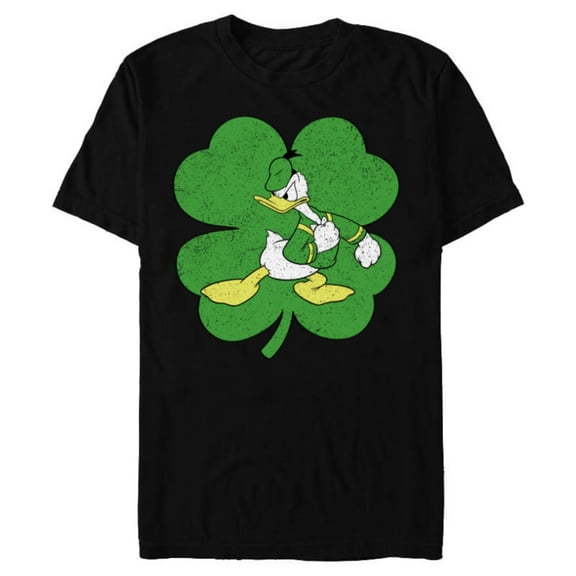 Disney Donald Duck 4-Leaf Clover Retro St. Patrick's Day - Short Sleeve Blended T-Shirt for Adults - Customized-Black