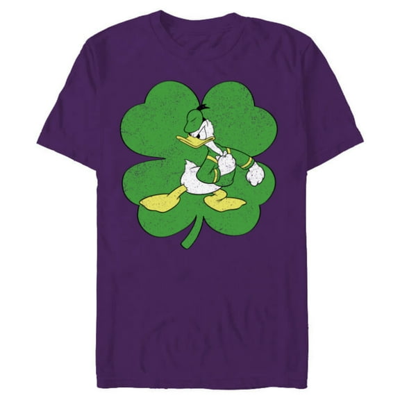 Disney Donald Duck 4-Leaf Clover Retro St. Patrick's Day - Short Sleeve Blended T-Shirt for Adults - Customized-Purple