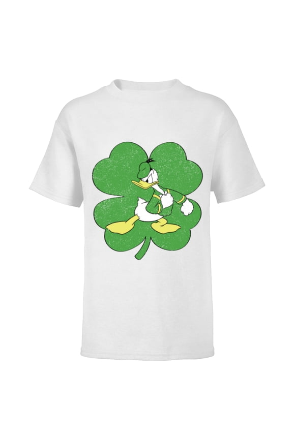 Donald Duck 4-Leaf Clover Retro St. Patrick's Day - Short Sleeve T-Shirt for Kids - Customized-White