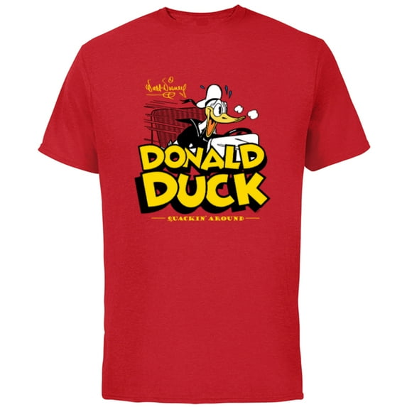 Disney Donald Duck 90th Anniversary Quackin’ Around Retro- Short Sleeve Cotton T-Shirt for Adults - Customized-Red