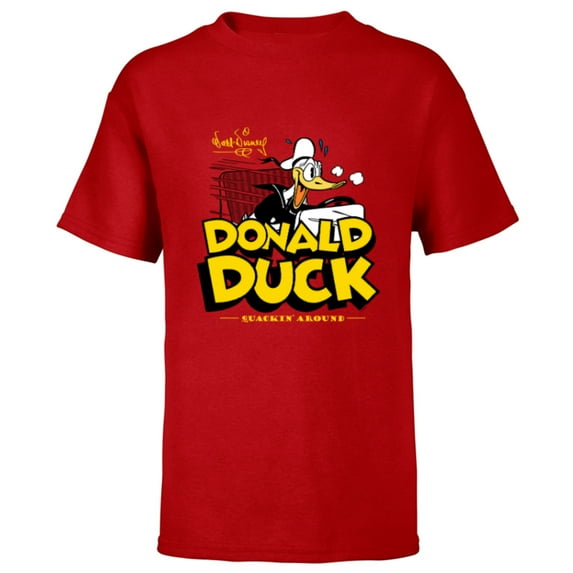 Disney Donald Duck 90th Anniversary Quackin’ Around Retro- Short Sleeve T-Shirt for Kids - Customized-Red