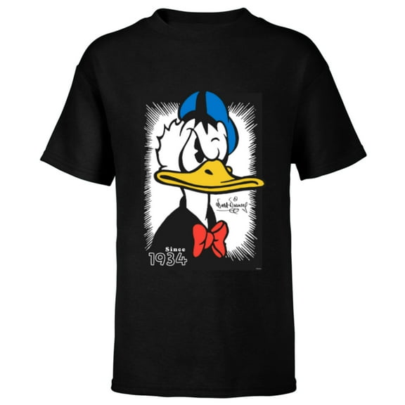 Disney Donald Duck 90th Anniversary Since 1934 Vintage Art- Short Sleeve T-Shirt for Kids - Customized-Black