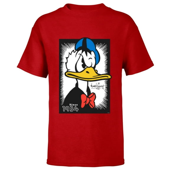 Disney Donald Duck 90th Anniversary Since 1934 Vintage Art- Short Sleeve T-Shirt for Kids - Customized-Red