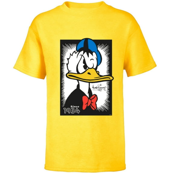 Disney Donald Duck 90th Anniversary Since 1934 Vintage Art- Short Sleeve T-Shirt for Kids - Customized-Yellow