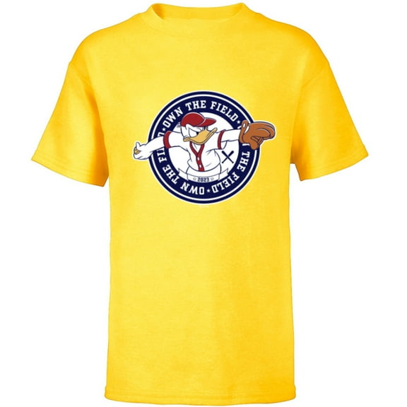Disney Donald Duck Baseball Pitcher Own the Field Sports ‘23 - Short Sleeve T-Shirt for Kids - Customized-Yellow