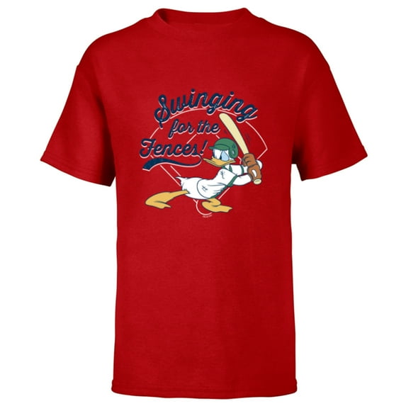 Disney Donald Duck Baseball Swinging for the Fences Sports - Short Sleeve T-Shirt for Kids - Customized-Red