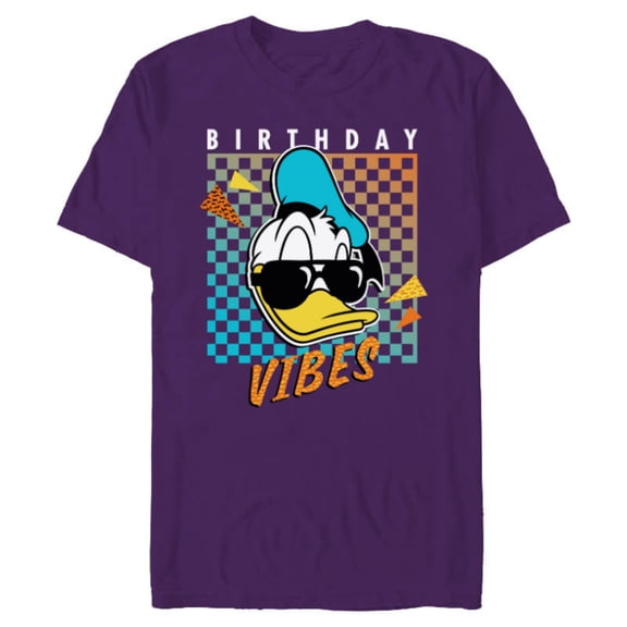 Disney Donald Duck Birthday Vibes 80s - Short Sleeve Blended T-Shirt for Adults - Customized-Purple