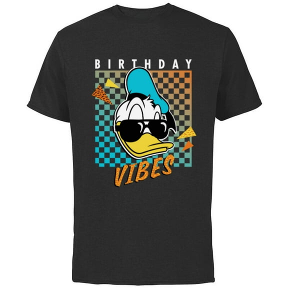 Disney Donald Duck Birthday Vibes 80s - Short Sleeve Cotton T-Shirt for Adults - Customized-Black