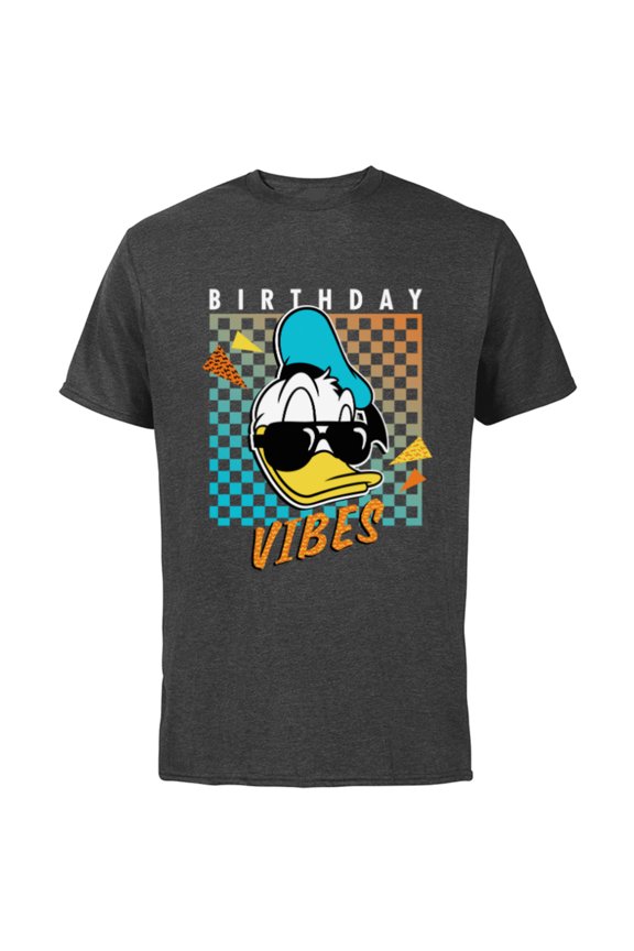 Donald Duck Birthday Vibes 80s - Short Sleeve Cotton T-Shirt for Adults - Customized-Charcoal