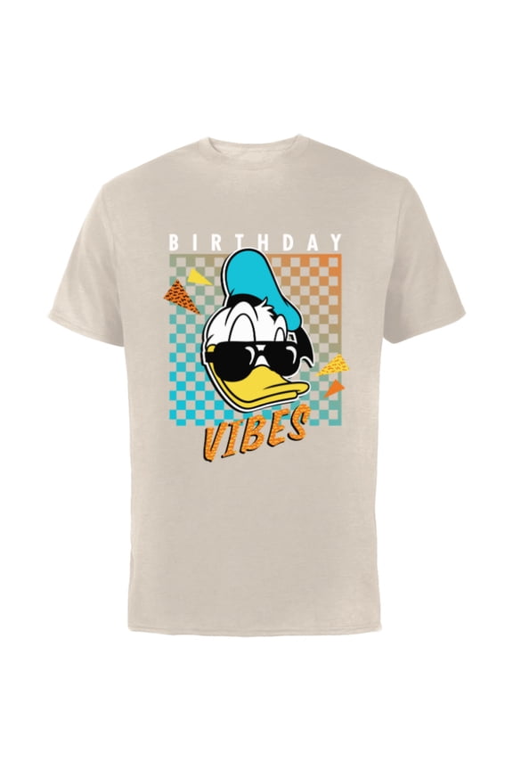 Donald Duck Birthday Vibes 80s - Short Sleeve Cotton T-Shirt for Adults - Customized-Natural