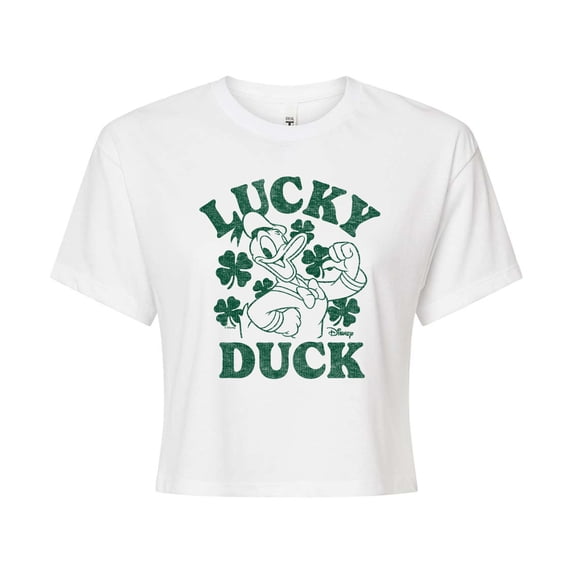 Disney - Donald Duck Lucky Duck - Juniors Cropped Graphic T-Shirt