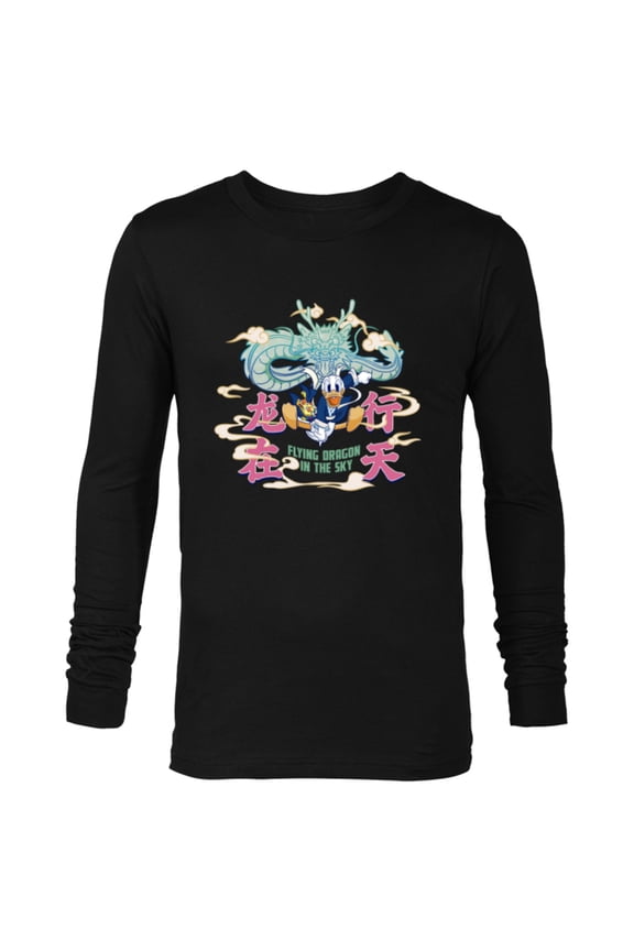 Donald Duck Lunar New Year Flying Dragon in the Sky - Long Sleeve T-Shirt for Men - Customized-Black