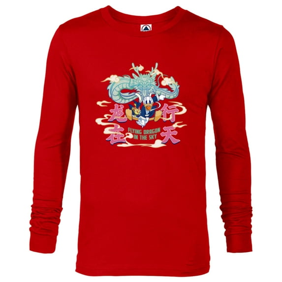 Disney Donald Duck Lunar New Year Flying Dragon in the Sky - Long Sleeve T-Shirt for Men - Customized-New Red