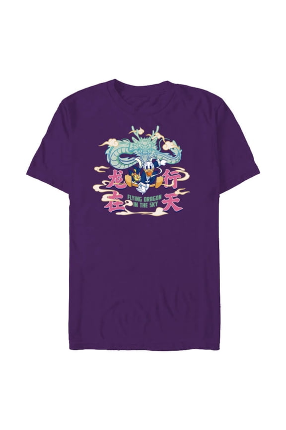 Donald Duck Lunar New Year Flying Dragon in the Sky - Short Sleeve Blended T-Shirt for Adults - Customized-Purple
