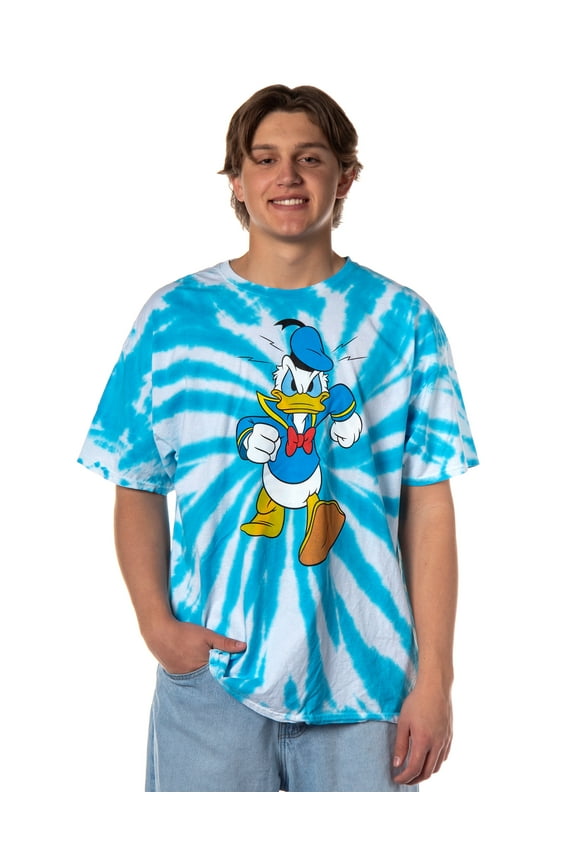 Disney Donald Duck Men's Angry Walk Spiral Tie-Dye Design Adult Short Sleeve Crewneck T-Shirt