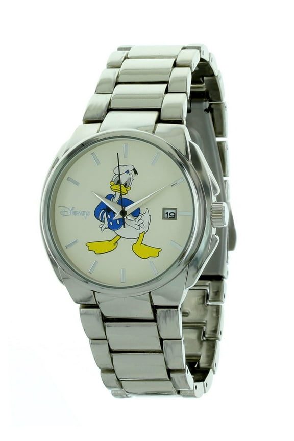 Donald Duck Men's Donald Duck Watch with Cream Color Dial With Date And Silver Tone Metal Band DD2069LG