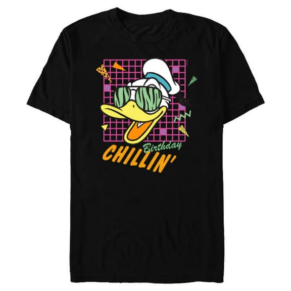 Disney Donald Duck Retro 1980s Birthday Chillin’ - Short Sleeve Blended T-Shirt for Adults - Customized-Black