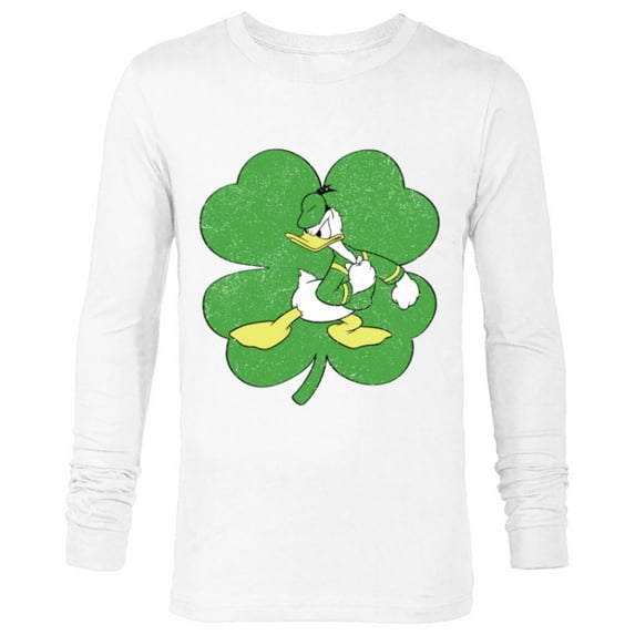 Disney Donald Duck 4-Leaf Clover Retro St. Patrick's Day - Long Sleeve T-Shirt for Men - Customized-White