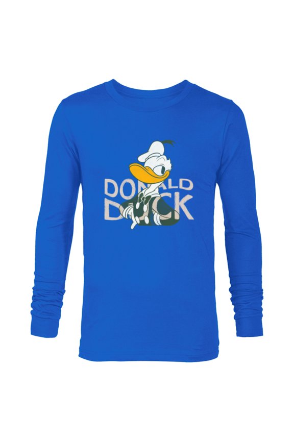 Donald Duck Smile Classic Vintage Retro Distressed - Long Sleeve T-Shirt for Men - Customized-Navy