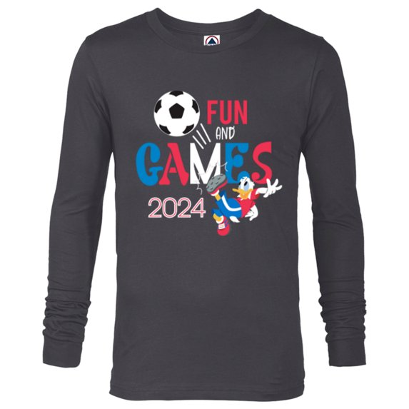 Disney Donald Duck Sports Football Soccer Fun & Games 2024- Long Sleeve T-Shirt for Men - Customized-Charcoal Heather