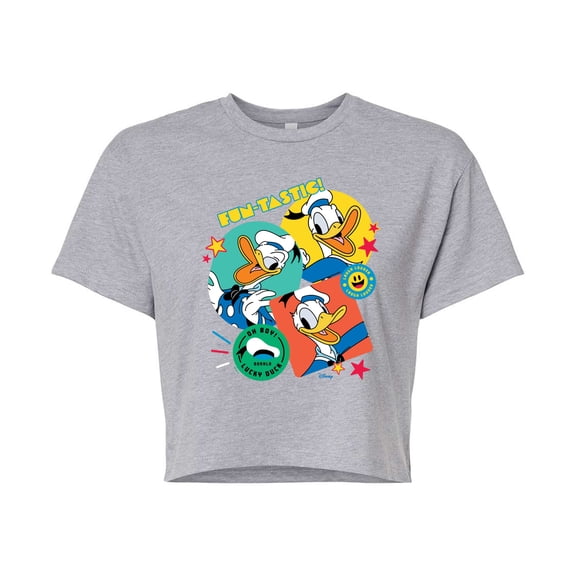 Disney - Donald Duck Sticker Look - Juniors Cropped Cotton Blend T-Shirt