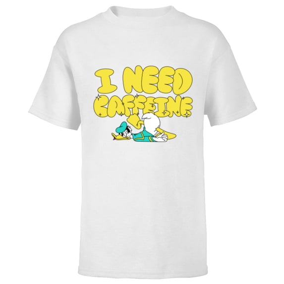 Disney Donald Duck Tired Out of Coffee I Need Caffeine Funny - Short Sleeve T-Shirt for Kids - Customized-White