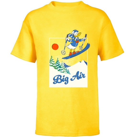 Disney Donald Duck Winter Sports Skiing Retro Ski Big Air - Short Sleeve T-Shirt for Kids - Customized-Yellow