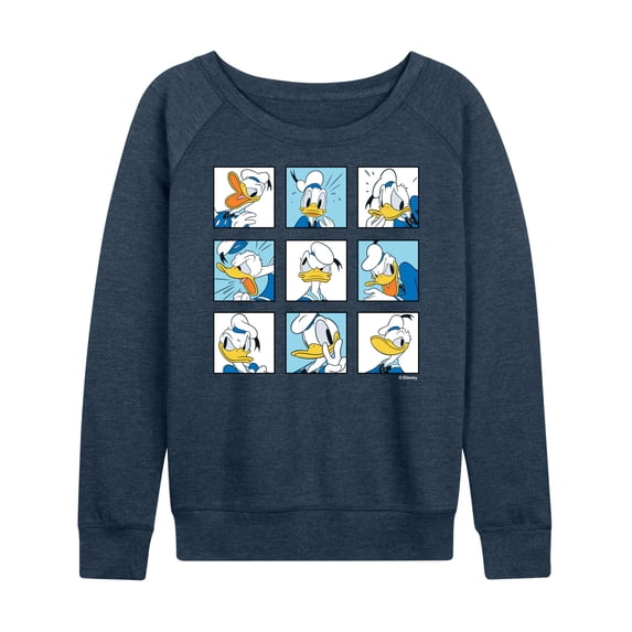 Disney - Donald Grid Women's Lightweight French Terry Wide Neck Long Sleeve Graphic Shirt