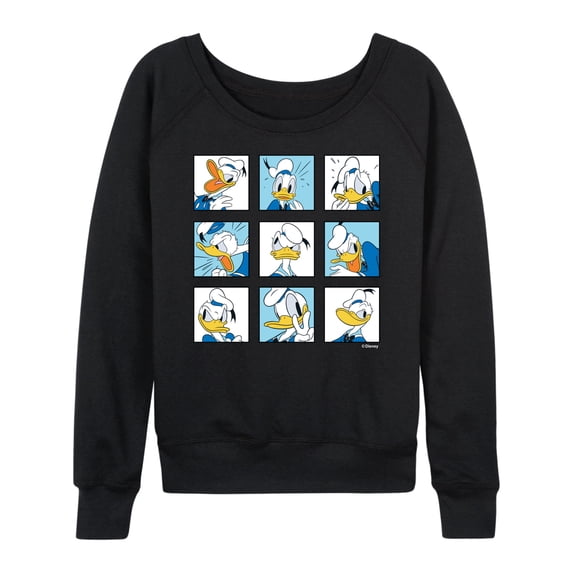Disney - Donald Grid Women's Lightweight French Terry Wide Neck Long Sleeve Graphic Shirt