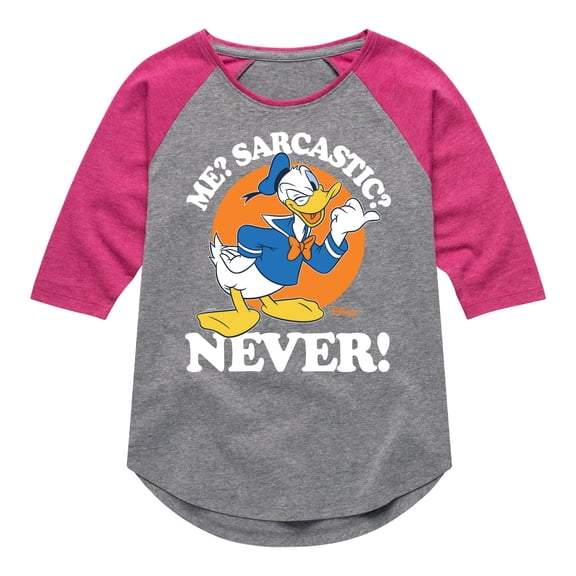 Disney - Donald Me Sarcastic Never - Toddler & Youth Girls Raglan Graphic T-Shirt