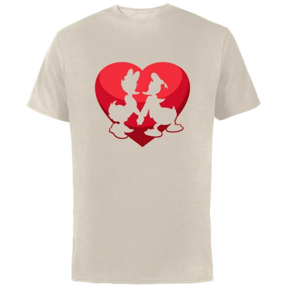 Disney Donald and Daisy Duck Valentine's Day Heart - Short Sleeve Cotton T-Shirt for Adults - Customized-Natural