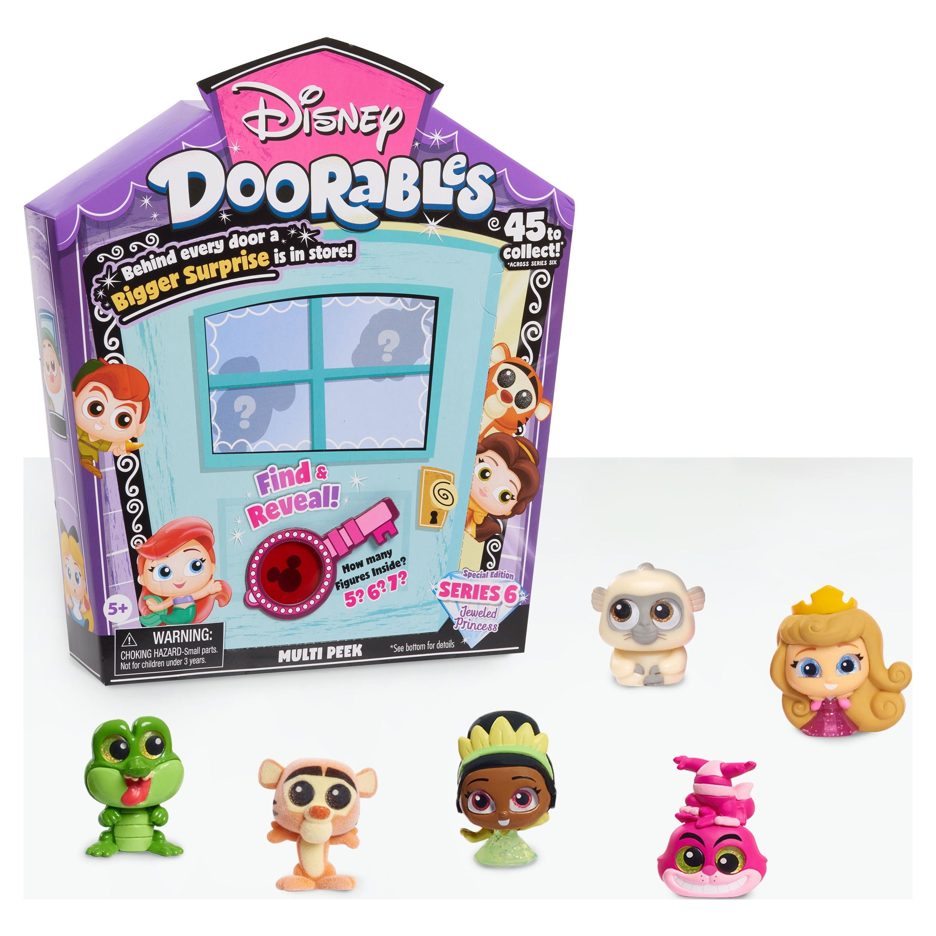 Disney Doorables Multi Peek Series 6 Jeweled Disney Princess Characters,  Includes 5, 6, or 7 Collectible Mini Figures, Styles May Vary, Officially