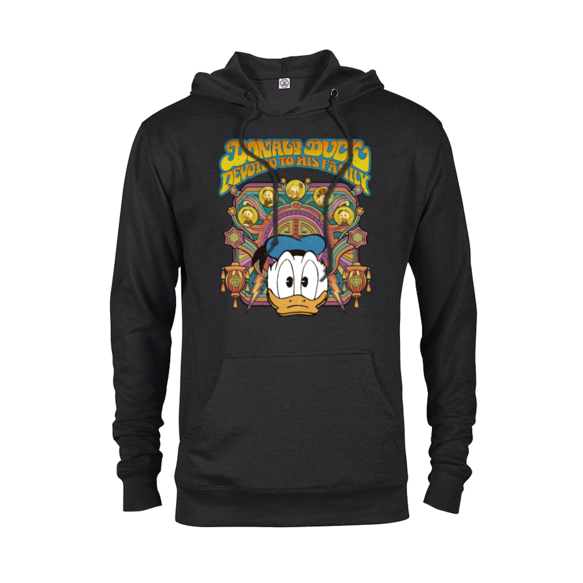 Disney DuckTales Donald Duck Devoted to His Family Retro Pullover Hoodie for Adults Customized Black