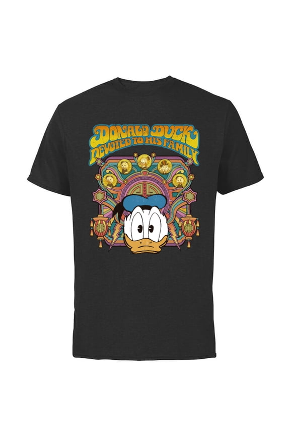 DuckTales Donald Duck Devoted to His Family Retro - Short Sleeve Cotton T-Shirt for Adults - Customized-Black
