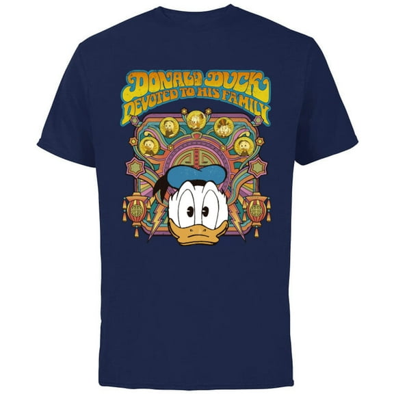 Disney DuckTales Donald Duck Devoted to His Family Retro - Short Sleeve Cotton T-Shirt for Adults - Customized-Navy