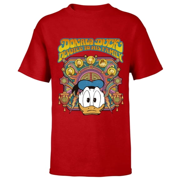 Disney DuckTales Donald Duck Devoted to His Family Retro - Short Sleeve T-Shirt for Kids - Customized-Red