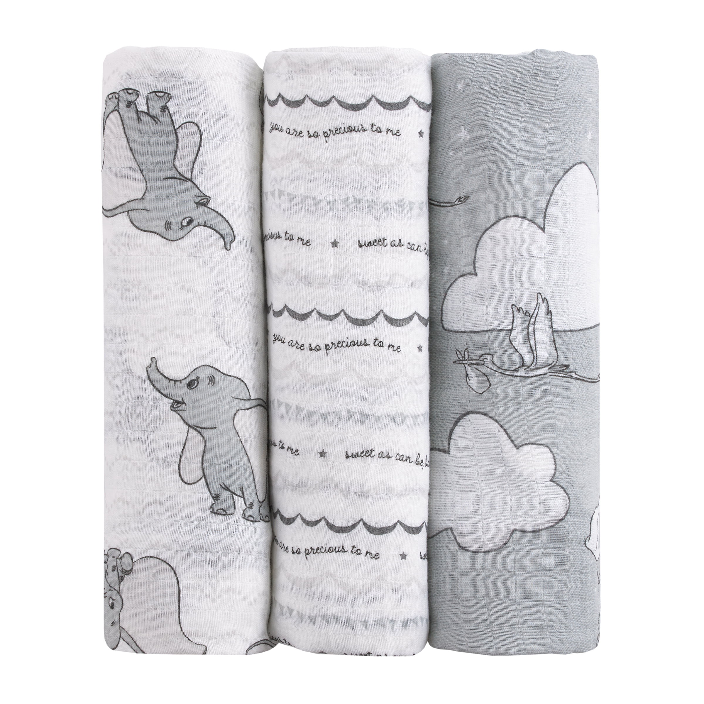 Disney Dumbo 3 Piece Muslin Swaddle Baby Blankets