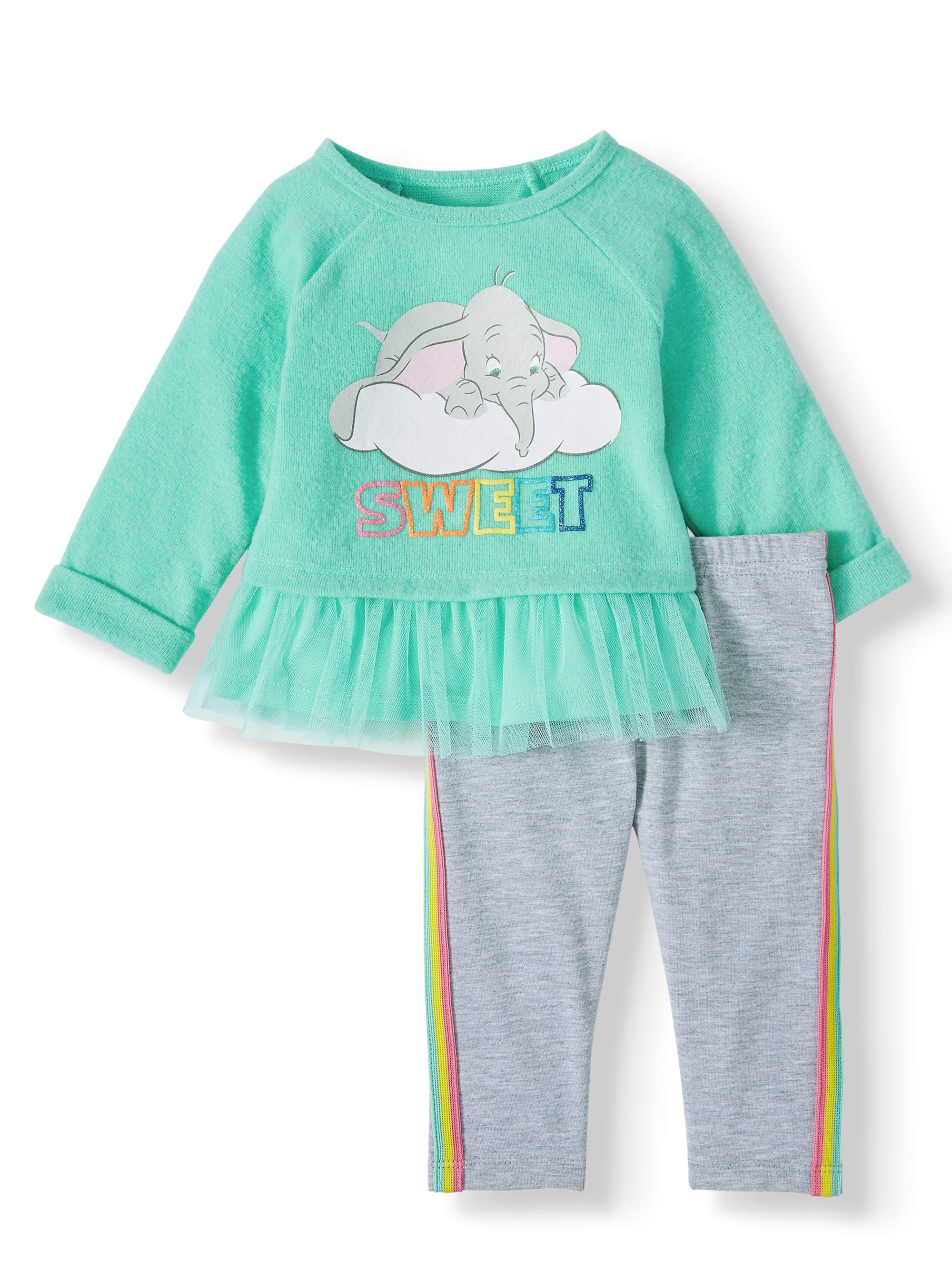 Disney Dumbo Baby Girl Long Sleeve Tulle Ruffle Tunic and Legging 2pc Outfit Set