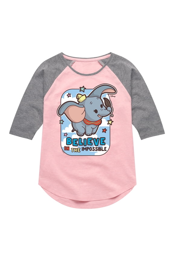 - Dumbo - Believe In The Impossible - Toddler & Youth Girls Raglan Graphic T-Shirt