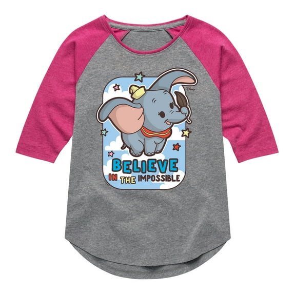Disney - Dumbo - Believe In The Impossible - Toddler & Youth Girls Raglan Graphic T-Shirt